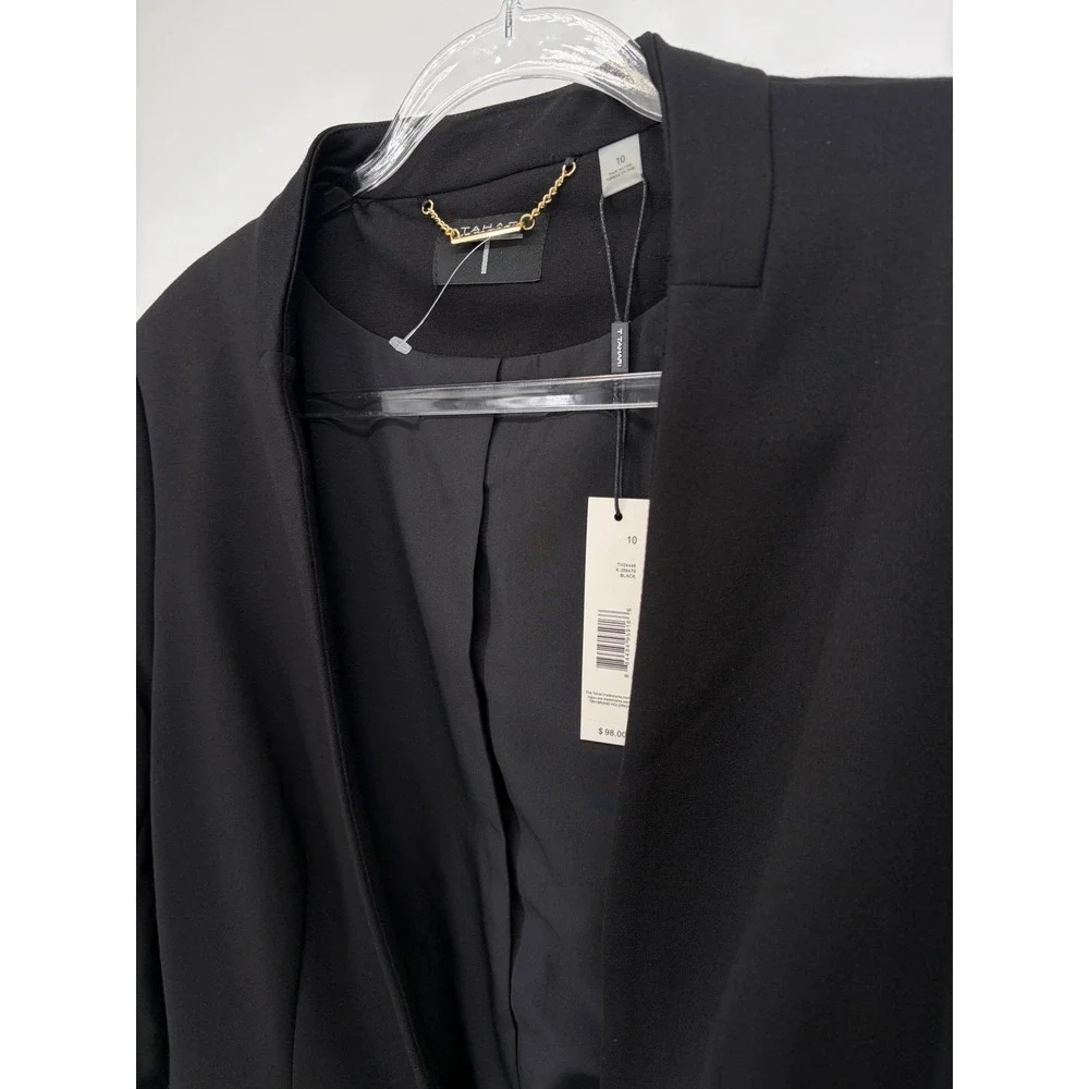 Tahari Women's Black Blazer Size 10 Gold Zip Pockets NWT $98